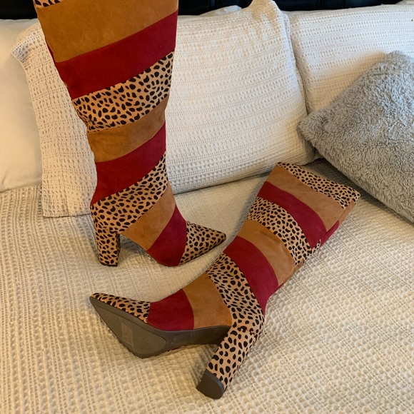 Multicolor Cheetah Print Knee High Boots - Picture 2 of 3